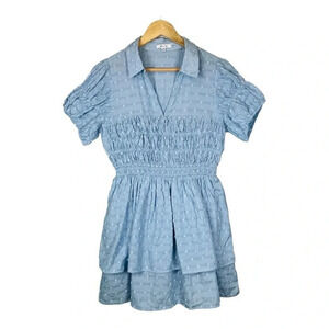 BTFL-Life Swiss Dot Seersucker Dress Ruched‎ Blue Layer Dress Women Size Medium